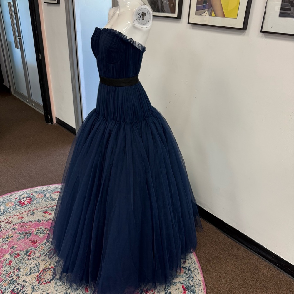 Zac Posen Navy Blue Strapless Tulle Maxi Gown - Picture 6 of 12